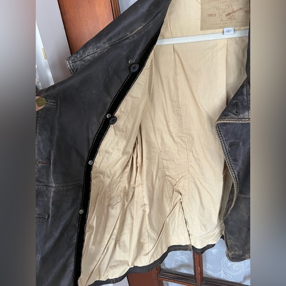 True Religion Soft Genuine Leather Distressed Aged Look Moto Coat Jacket - Picture 6 of 16